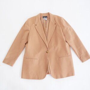 Vintage Sag Harbor Tan 100% Pure Wool Single Button Blazer Size 18
